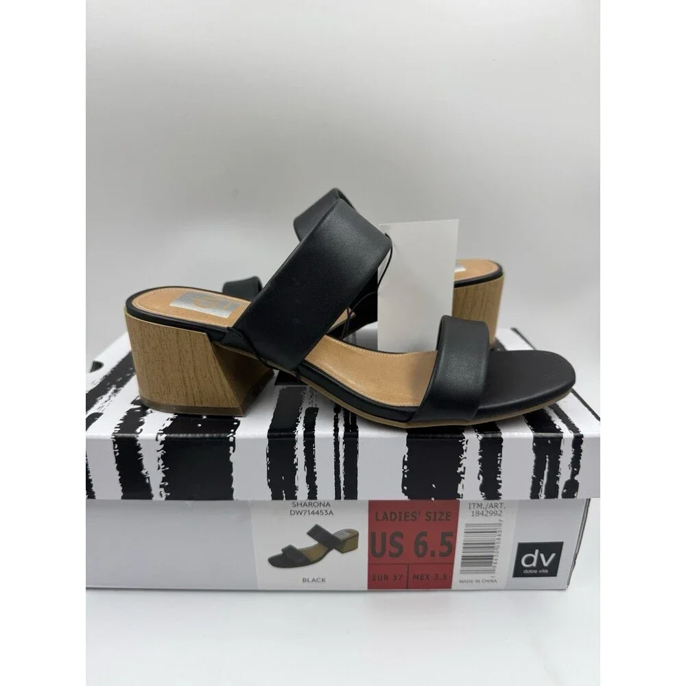 dv By Dolce Vita Women's Sharona Dual Strap Heeled Sandal Black 6.5 New
